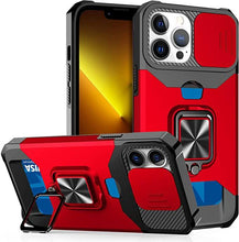 Load image into Gallery viewer, Multifunctional Card Holder Heavy Duty Protective iPhone Case For iPhone 14 13 12 11 Pro Max Slide Camera Kickstand Card Holder Slot Wallet Protective With Ring Stand Cover Magnetic Strong Phone Case