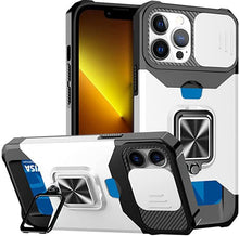 Load image into Gallery viewer, Multifunctional Card Holder Heavy Duty Protective iPhone Case For iPhone 14 13 12 11 Pro Max Slide Camera Kickstand Card Holder Slot Wallet Protective With Ring Stand Cover Magnetic Strong Phone Case