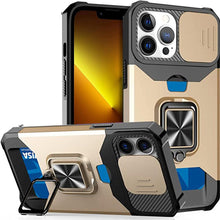Load image into Gallery viewer, Multifunctional Card Holder Heavy Duty Protective iPhone Case For iPhone 14 13 12 11 Pro Max Slide Camera Kickstand Card Holder Slot Wallet Protective With Ring Stand Cover Magnetic Strong Phone Case