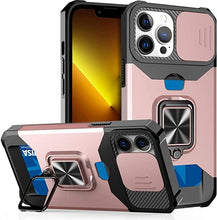 Load image into Gallery viewer, Multifunctional Card Holder Heavy Duty Protective iPhone Case For iPhone 14 13 12 11 Pro Max Slide Camera Kickstand Card Holder Slot Wallet Protective With Ring Stand Cover Magnetic Strong Phone Case