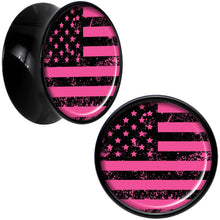 Load image into Gallery viewer, Black Acrylic Pink American Flag Saddle Plug Set 9/16