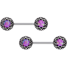 Load image into Gallery viewer, 14G 5/8 Pink Synthetic Opal Lotus Flower Nipple Barbell Set