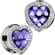 Load image into Gallery viewer, Clear Purple Gem Hug Your Heart Screw Fit Plug Set 6mm to 22mm