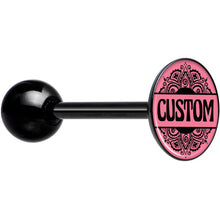 Load image into Gallery viewer, Custom Pink Mandala Personalized Name Black Barbell Tongue Ring