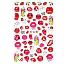 Load image into Gallery viewer, Nail Art Stickers Red Lips Nails Decals Sticker Hot Sexy Girl Tip Back Glue Decal Cool Lollipop Self Adhesive Acrylic Tips Tool Decoration White Feather Lace Flower Leaf Carving Design Exquisite Pattern Nail Art Supplies Self-Adhesive Nail