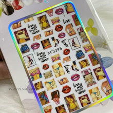 Load image into Gallery viewer, Nail Art Stickers Red Lips Nails Decals Sticker Hot Sexy Girl Tip Back Glue Decal Cool Lollipop Self Adhesive Acrylic Tips Tool Decoration White Feather Lace Flower Leaf Carving Design Exquisite Pattern Nail Art Supplies Self-Adhesive Nail