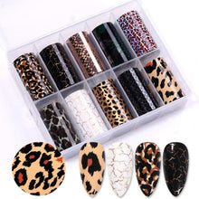 Load image into Gallery viewer, Nail Foils Fall Design Maple Leaves Flower Golden Nail Sliders Snake Leopard Decor Paper Nail Art Sticker Set Decals for Women Nail Decorations Accessories Metal Curve Stripe Lines Design Letter Nail Sticker Adhesive Decoration