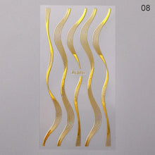 Load image into Gallery viewer, Nail Strip Stickers Black Gold Rose Gold Silver Metal Strip Tape Nail Art Adhesive Foil Tips Nail Sticker Decals Metallic Curve Strip Line Nail Decal Self-Adhesive 3D Wave Design Decoration for Women Girls Tape Nail Art Stickers Decal Decoration
