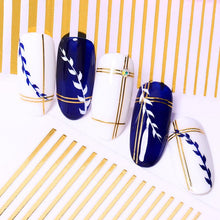Load image into Gallery viewer, Nail Strip Stickers Black Gold Rose Gold Silver Metal Strip Tape Nail Art Adhesive Foil Tips Nail Sticker Decals Metallic Curve Strip Line Nail Decal Self-Adhesive 3D Wave Design Decoration for Women Girls Tape Nail Art Stickers Decal Decoration