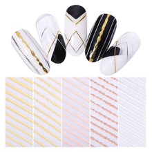 Load image into Gallery viewer, Nail Strip Stickers Black Gold Rose Gold Silver Metal Strip Tape Nail Art Adhesive Foil Tips Nail Sticker Decals Metallic Curve Strip Line Nail Decal Self-Adhesive 3D Wave Design Decoration for Women Girls Tape Nail Art Stickers Decal Decoration