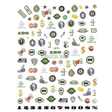Load image into Gallery viewer, Nails Sticker Money Dollar Wealthy Rich Style Nail Art Stickers Decals Manicure Tip Decal Self Adhesive Acrylic Tips Tool Acrylic Engraved Nail Sticker Nail Art Decoration Self-Adhesive Nail Art Decoration French Black and White Lace Retro Flower