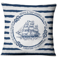Load image into Gallery viewer, Navigation Navy Blue Nautical Shell Starfish Linen Pillow Cover Blue Anchor Navigation Anchor Sailboat Pillowcase Marine Cushion Cover Sofa Home Decorative Cushion Cover For Home