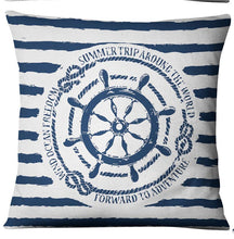 Load image into Gallery viewer, Navigation Navy Blue Nautical Shell Starfish Linen Pillow Cover Blue Anchor Navigation Anchor Sailboat Pillowcase Marine Cushion Cover Sofa Home Decorative Cushion Cover For Home