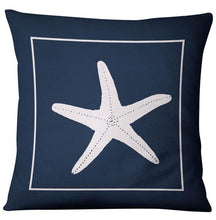 Load image into Gallery viewer, Navigation Navy Blue Nautical Shell Starfish Linen Pillow Cover Blue Anchor Navigation Anchor Sailboat Pillowcase Marine Cushion Cover Sofa Home Decorative Cushion Cover For Home
