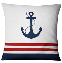 Load image into Gallery viewer, Navigation Navy Blue Nautical Shell Starfish Linen Pillow Cover Blue Anchor Navigation Anchor Sailboat Pillowcase Marine Cushion Cover Sofa Home Decorative Cushion Cover For Home