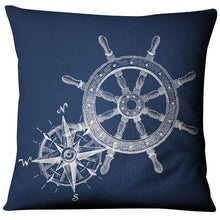 Load image into Gallery viewer, Navigation Navy Blue Nautical Shell Starfish Linen Pillow Cover Blue Anchor Navigation Anchor Sailboat Pillowcase Marine Cushion Cover Sofa Home Decorative Cushion Cover For Home