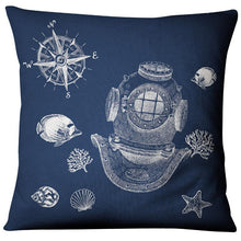 Load image into Gallery viewer, Navigation Navy Blue Nautical Shell Starfish Linen Pillow Cover Blue Anchor Navigation Anchor Sailboat Pillowcase Marine Cushion Cover Sofa Home Decorative Cushion Cover For Home