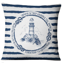 Load image into Gallery viewer, Navigation Navy Blue Nautical Shell Starfish Linen Pillow Cover Blue Anchor Navigation Anchor Sailboat Pillowcase Marine Cushion Cover Sofa Home Decorative Cushion Cover For Home