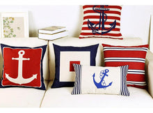 Load image into Gallery viewer, Navigation Navy Blue Nautical Shell Starfish Linen Pillow Cover Blue Anchor Navigation Anchor Sailboat Pillowcase Marine Cushion Cover Sofa Home Decorative Cushion Cover For Home