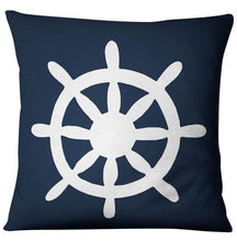 Load image into Gallery viewer, Navigation Navy Blue Nautical Shell Starfish Linen Pillow Cover Blue Anchor Navigation Anchor Sailboat Pillowcase Marine Cushion Cover Sofa Home Decorative Cushion Cover For Home