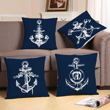 Load image into Gallery viewer, Navigation Navy Blue Nautical Shell Starfish Linen Pillow Cover Blue Anchor Navigation Anchor Sailboat Pillowcase Marine Cushion Cover Sofa Home Decorative Cushion Cover For Home