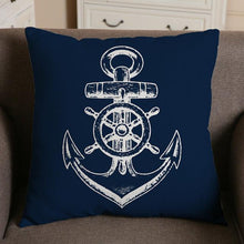Load image into Gallery viewer, Navigation Navy Blue Nautical Shell Starfish Linen Pillow Cover Blue Anchor Navigation Anchor Sailboat Pillowcase Marine Cushion Cover Sofa Home Decorative Cushion Cover For Home