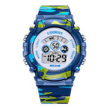 Load image into Gallery viewer, Navy Blue Camouflage Kids Watches LED Colorful Flash Digital Waterproof Date Week Creative Children Watch Sport Multi Function 30M Waterproof LED Alarm Stopwatch Digital Child Wristwatch For Boy Girl