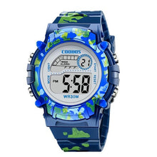 Load image into Gallery viewer, Navy Blue Camouflage Kids Watches LED Colorful Flash Digital Waterproof Date Week Creative Children Watch Sport Multi Function 30M Waterproof LED Alarm Stopwatch Digital Child Wristwatch For Boy Girl