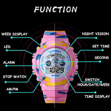 Load image into Gallery viewer, Navy Blue Camouflage Kids Watches LED Colorful Flash Digital Waterproof Date Week Creative Children Watch Sport Multi Function 30M Waterproof LED Alarm Stopwatch Digital Child Wristwatch For Boy Girl