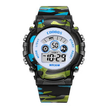Load image into Gallery viewer, Navy Blue Camouflage Kids Watches LED Colorful Flash Digital Waterproof Date Week Creative Children Watch Sport Multi Function 30M Waterproof LED Alarm Stopwatch Digital Child Wristwatch For Boy Girl