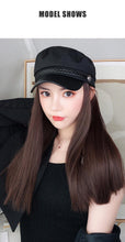 Load image into Gallery viewer, Navy Hat With Hair Long Straight Fake Hair Hat Wig Synthetic Hair Extensions Hat With Hair Natural Hairpiece Wigs For Black Women Cosplay Wigs For Women