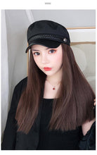 Load image into Gallery viewer, Navy Hat With Hair Long Straight Fake Hair Hat Wig Synthetic Hair Extensions Hat With Hair Natural Hairpiece Wigs For Black Women Cosplay Wigs For Women