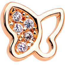 Load image into Gallery viewer, 20G 1/4 Clear CZ Gem Rose Gold Tone Butterfly L Shaped Nose Ring