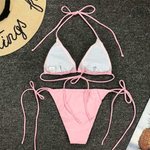 Load image into Gallery viewer, Neon Pink Bikini Women Swimwear Halter Swimsuit Female Two-Pieces Bikini Set Swimwear Halter String Triangle Bikini Sets Bather Bathing Suit Swim