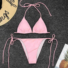 Load image into Gallery viewer, Neon Pink Bikini Women Swimwear Halter Swimsuit Female Two-Pieces Bikini Set Swimwear Halter String Triangle Bikini Sets Bather Bathing Suit Swim