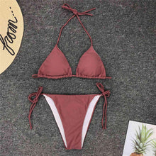 Load image into Gallery viewer, Neon Pink Bikini Women Swimwear Halter Swimsuit Female Two-Pieces Bikini Set Swimwear Halter String Triangle Bikini Sets Bather Bathing Suit Swim