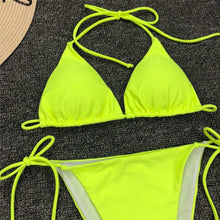 Load image into Gallery viewer, Neon Pink Bikini Women Swimwear Halter Swimsuit Female Two-Pieces Bikini Set Swimwear Halter String Triangle Bikini Sets Bather Bathing Suit Swim
