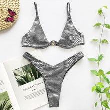 Load image into Gallery viewer, Neon V-bar Underwired Bikini Female Ribbed Swimsuit Women Swimwear Two-pieces Bikini set Push up Bathing Suit