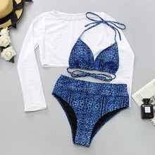 Load image into Gallery viewer, Neon Yellow Crop Top Swimwear Women Summer 3 Pieces Swimsuit Bikini Sets With Sheer Crop Top Cover Up Beachwear Mesh Long Sleeve Cover Ups Top Three Piece Swimsuit Bikini Set