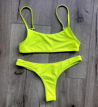 Load image into Gallery viewer, Neon Yellow Green Swimsuit Women Push Up Padded Micro Bikini Summer Beach Bathing Suit Beach Swimwear Women's Scoop Neck Cut Out Front Lace Up Back High Cut One Piece Swimsuit