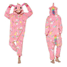 Load image into Gallery viewer, New Animal Pajamas Women Unicorn Sleepwear Panda Pajama Cartoon Overalls Winter Rabbit Nightie Jumpsuit For Winter Girls Unicorn Pajamas Costume Fleece Hooded Animal Sleepwear Christmas Cosplay Unicorn Gift