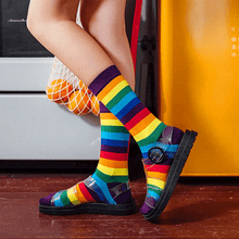 Load image into Gallery viewer, New Arrival Cotton Elasticity Sweat Women Long Sock Candy Colors Rainbow Patterned Sporty Retro Harajuku Casual Socks For Men And Women