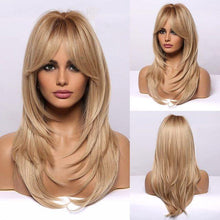 Load image into Gallery viewer, New Arrival Long Straight Wigs Ombre Black Blonde Ash Wig with Bangs Heat Resistant Synthetic Wigs for Women Stylish Wigs For Black Women Cosplay Wigs For Women