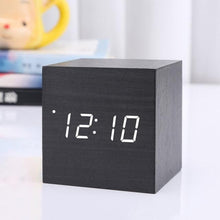 Load image into Gallery viewer, New Arrival Wooden LED Alarm Clocks Temperature Electronic Clock Digital Alarm Clock with Wooden Electronic LED Time Display 3 Dual Plus Alarm Cubic Small Mini Wood Made Electric Sounds Control Digital LED Display Desktop Calendar Table clock