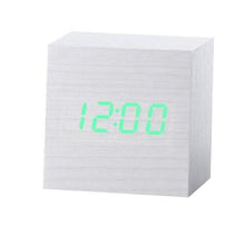 Load image into Gallery viewer, New Arrival Wooden LED Alarm Clocks Temperature Electronic Clock Digital Alarm Clock with Wooden Electronic LED Time Display 3 Dual Plus Alarm Cubic Small Mini Wood Made Electric Sounds Control Digital LED Display Desktop Calendar Table clock