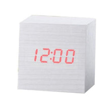 Load image into Gallery viewer, New Arrival Wooden LED Alarm Clocks Temperature Electronic Clock Digital Alarm Clock with Wooden Electronic LED Time Display 3 Dual Plus Alarm Cubic Small Mini Wood Made Electric Sounds Control Digital LED Display Desktop Calendar Table clock