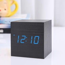 Load image into Gallery viewer, New Arrival Wooden LED Alarm Clocks Temperature Electronic Clock Digital Alarm Clock with Wooden Electronic LED Time Display 3 Dual Plus Alarm Cubic Small Mini Wood Made Electric Sounds Control Digital LED Display Desktop Calendar Table clock