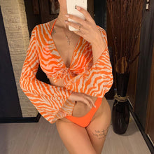 Load image into Gallery viewer, New Bikini Bikini Swimsuit For Women 3 Pieces Set Knot Front Off Shoulder Cover Up with Halter Bikini Sets Bathing Suit Women Swimwear Female Swimsuit Three-pieces Bikini set Halter Bather Bathing Suit Swim Beach Lady