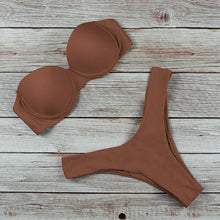 Load image into Gallery viewer, New Bikini Fashion Push Up Bikini Set Swimsuit Bikini Sets Push Up Swimsuits 2 Piece Underwired Bathing Suits Women Bandage High Waist Solid Brown Triangle Swimwear Two-Piece Suits