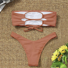Load image into Gallery viewer, New Bikini High Waist Strapless Bikini Women Swimwear Women Swimsuit Padded Bathing Suit Pure Color Women's Bandeau Bikini Top-High Leg High Waist Bikini Bottom Set